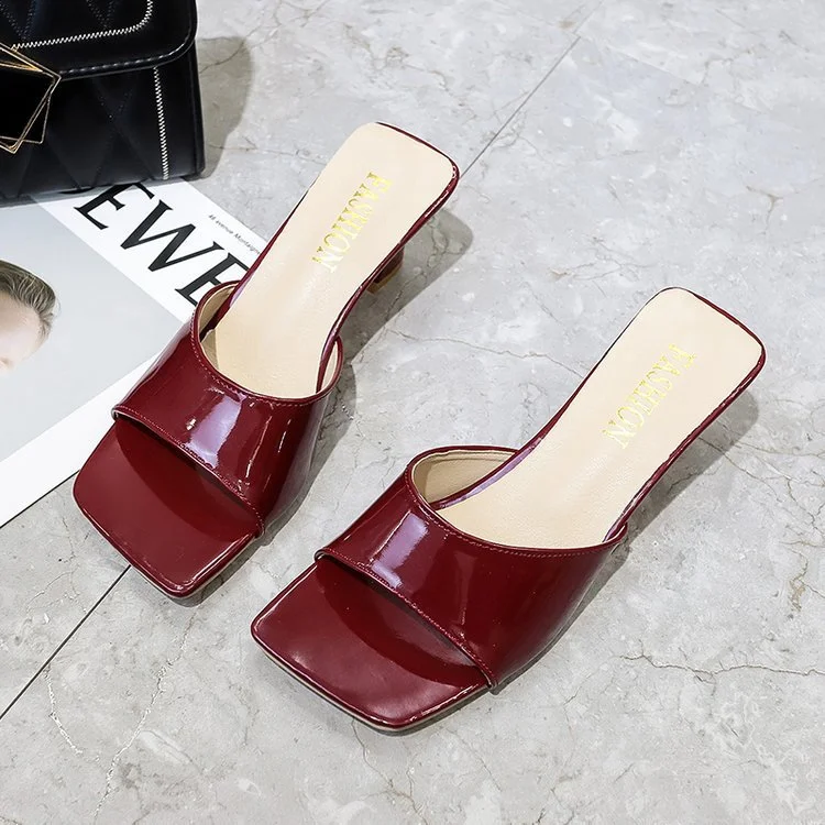 Female slippers open toe square head club fashion women thick heels - vzzhome