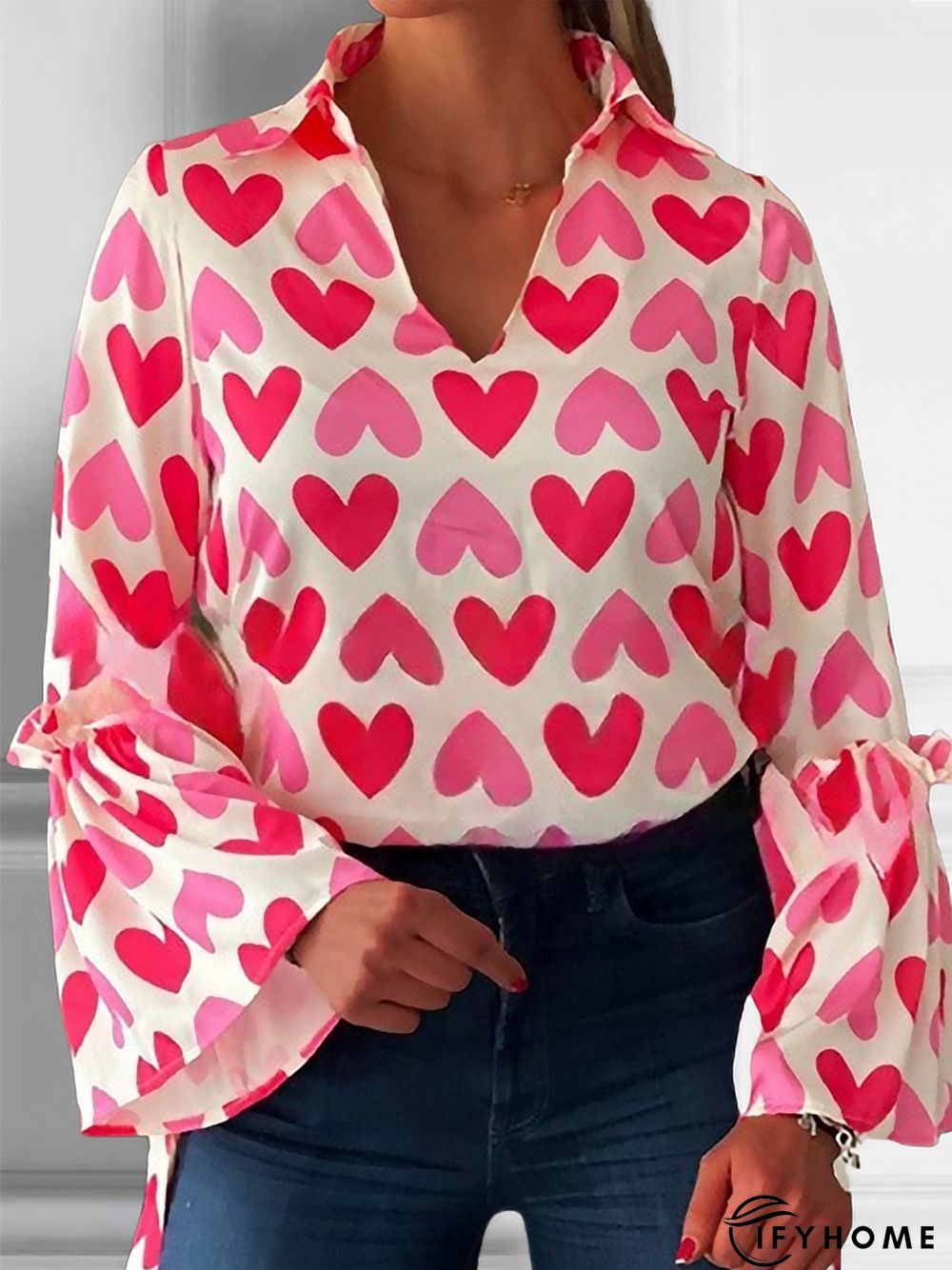 Love Heart Long Sleeve V Neck Casual Top | IFYHOME