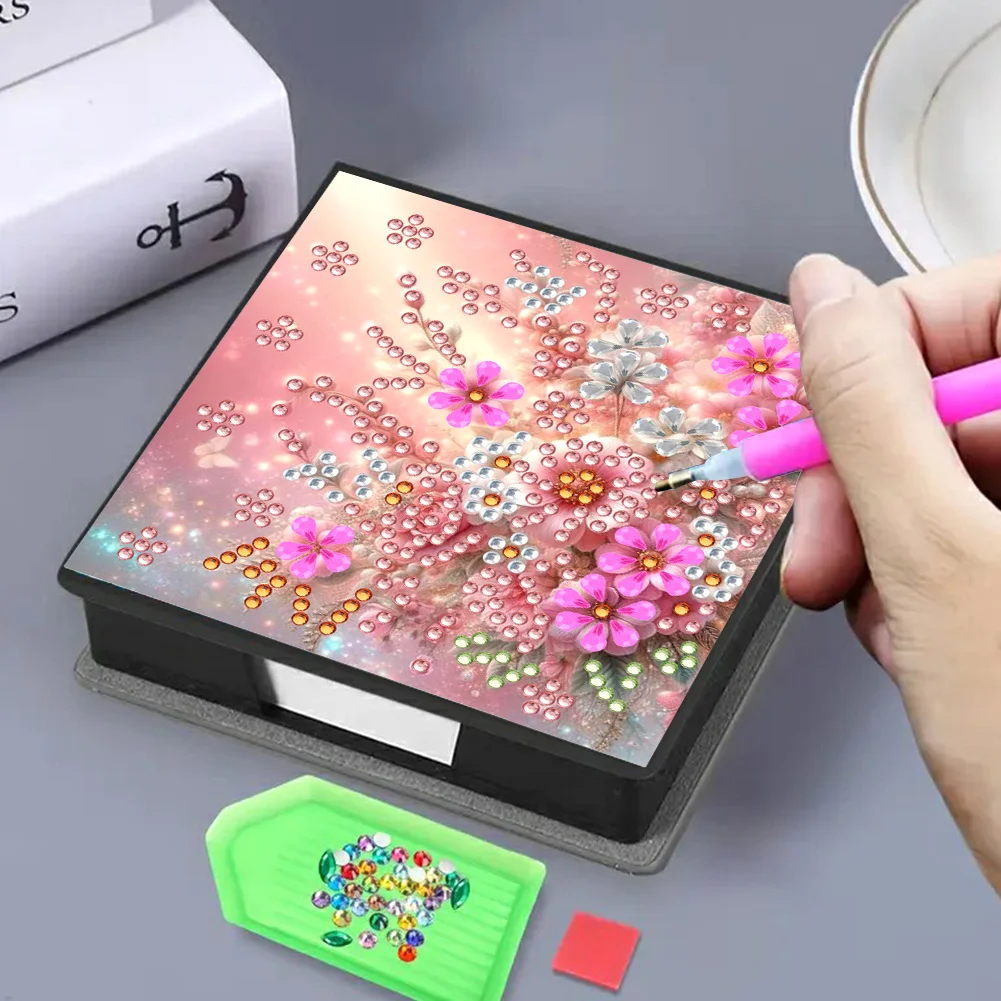 PU 5D Diamond Painting Kit Note Box DIY Diamond Art Notepad Box (Flower)