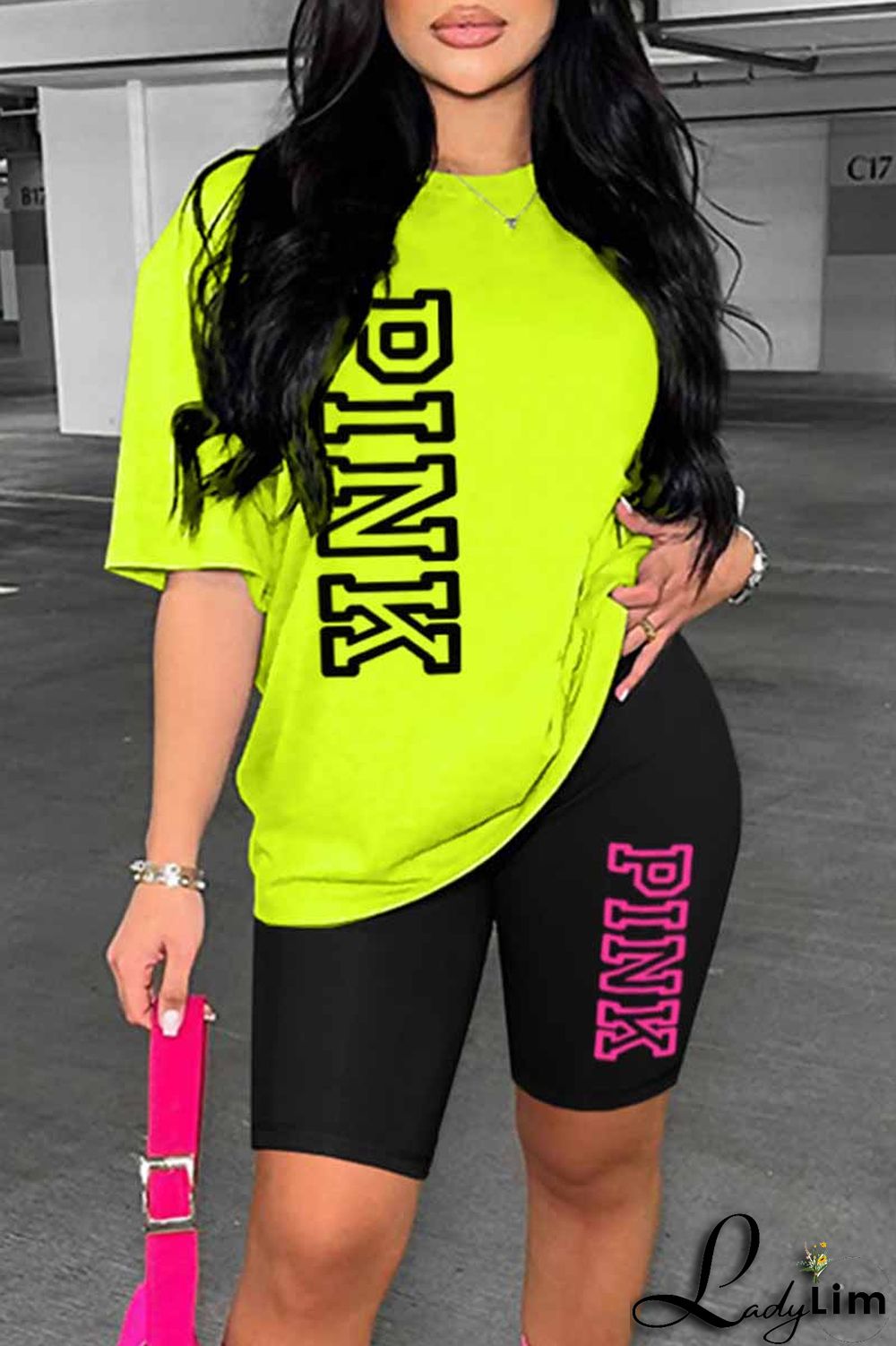 Ginger Casual Print Letter O Neck Short Sleeve Two Pieces