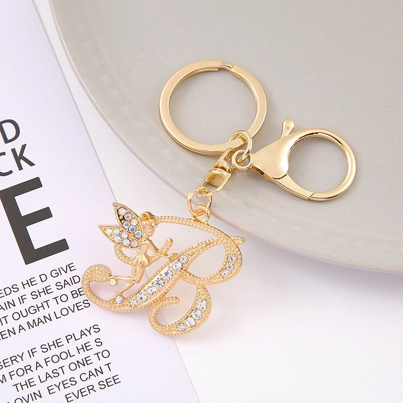 Minimalist Letter Zinc Alloy Diamond Unisex Bag Pendant Keychain