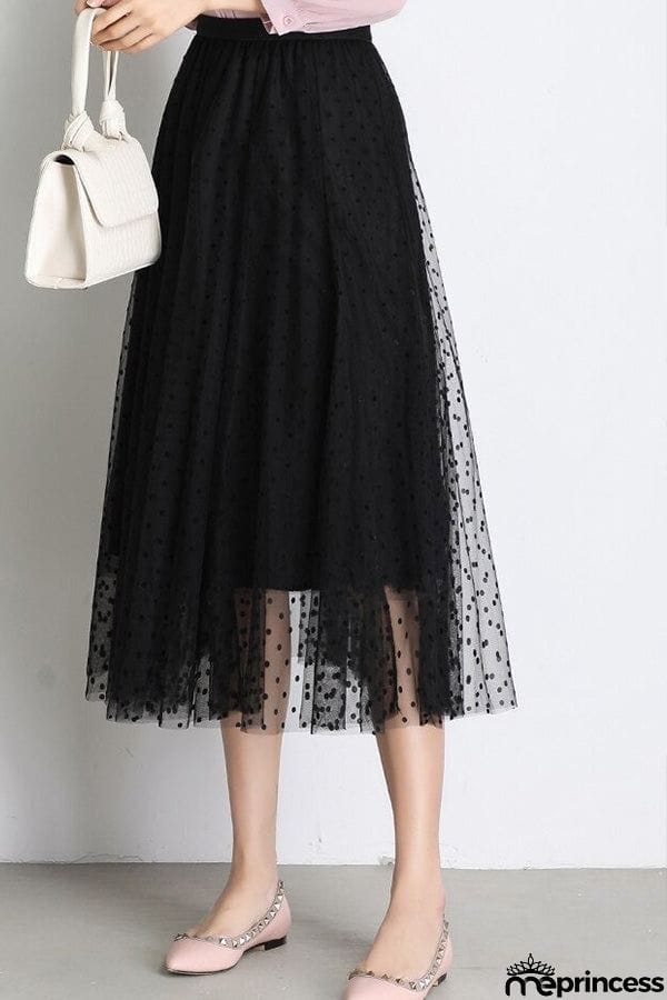 Polka dot high waist gauze skirt princess dress