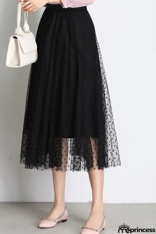 Polka dot high waist gauze skirt princess dress