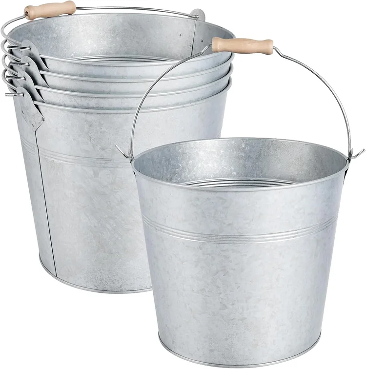 OBTANIM 4 Pack 8 Quart Galvanized Metal Buckets Champagne Drink Cooler Storage Ice Pails with Handle for Plants, Succulents, Party Favors Organizing Home Parties Bar Cooling Supplies