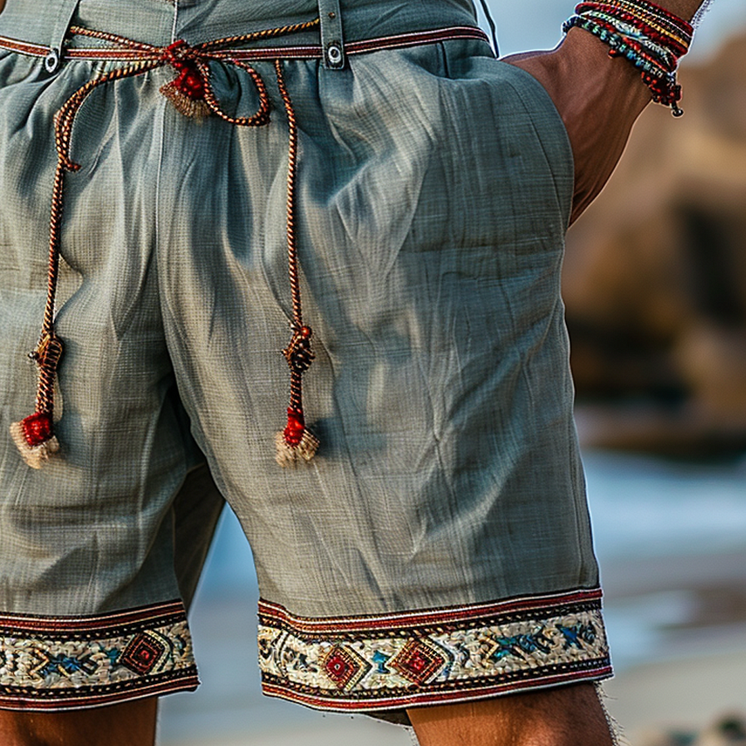 Men's Ethnic Linen Shorts-inspireuse