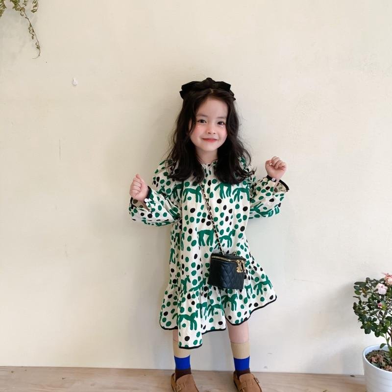 Retro Baby Spring Summer Girls Cotton Dress Kids Teenagers Children Clothes Outwear Puff Long Sleeve High Quality