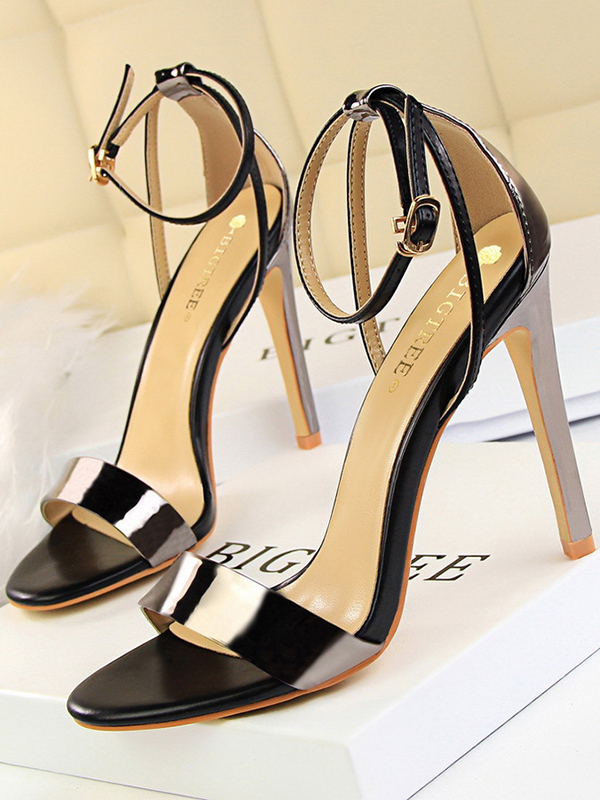 Split-Joint Shiny Open Toe Belt Buckle Sandals Pumps Sandals BRONZE-37