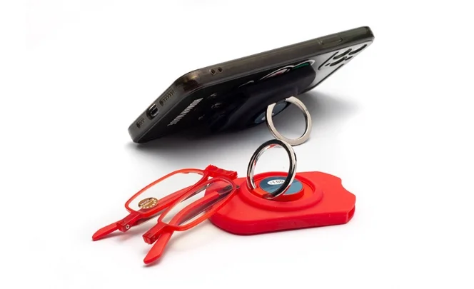Blue light blocking reading glasses metal square folding glasses with mobile phone holder function