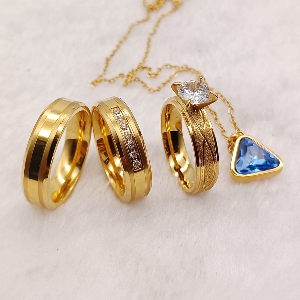 Gold Set Jewellery Dubai Rhinestone Pendants 18K Gold Plated Jewelry Rings Dubai Ladies Wedding Ring Engagement Bridal Sets