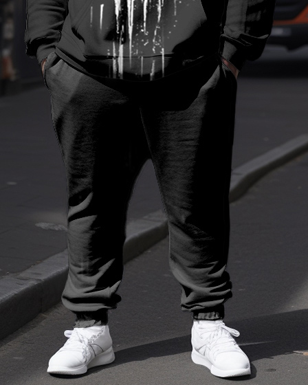 Men's Plus Size Skull Color Block Hoodie and Sweatpants Set
