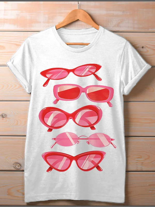 Women's Sunglasses Print Cotton Casual T-Shirt