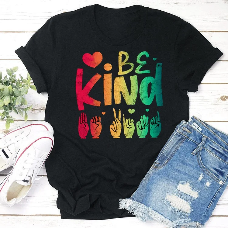 Be Kind Sign Language T-Shirt Tee - 02047-Annaletters