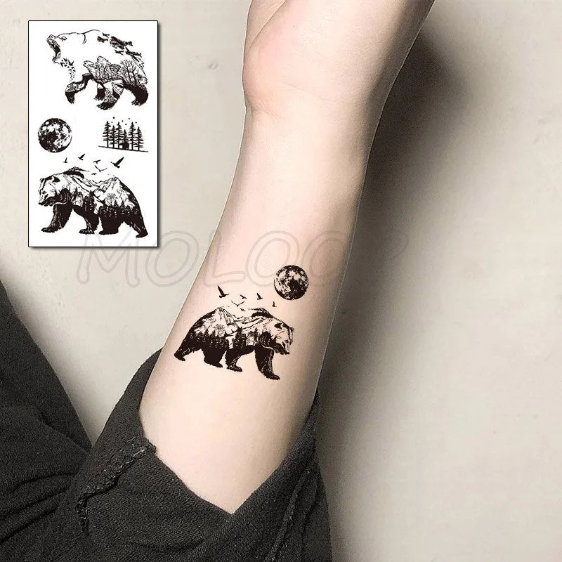 Tattoo Sticker Body Art Black White Drawing Little Element Planet Sun Moon Star Water Transfer Temporary Fake Tatto Flash Tatoo