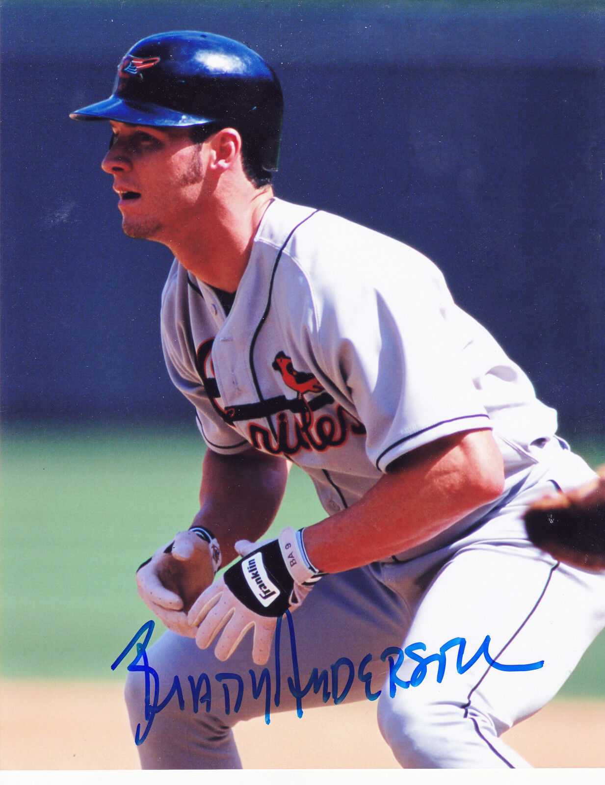 BRADY ANDERSON BALTIMORE ORIOLES ACTION SIGNED 8x10