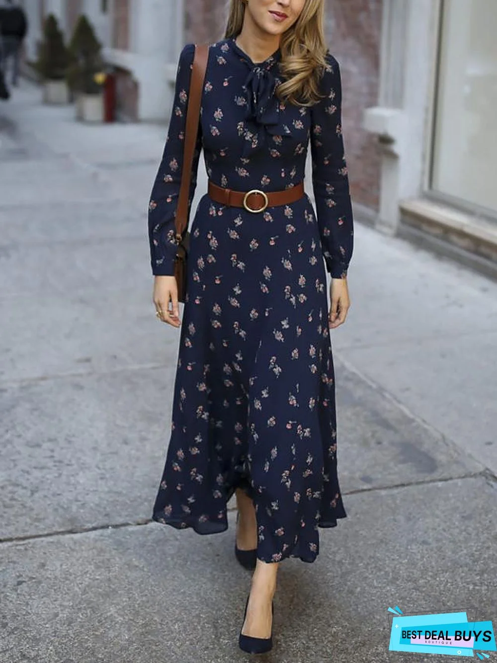 Women's Sheath Dress Maxi Long Dress - Long Sleeve Print Spring Summer Elegant Daily Blue