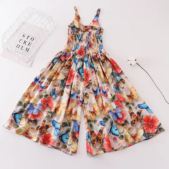 【4Y-14Y】Girls Multicolor Butterfly Flower Sling Bodysuit