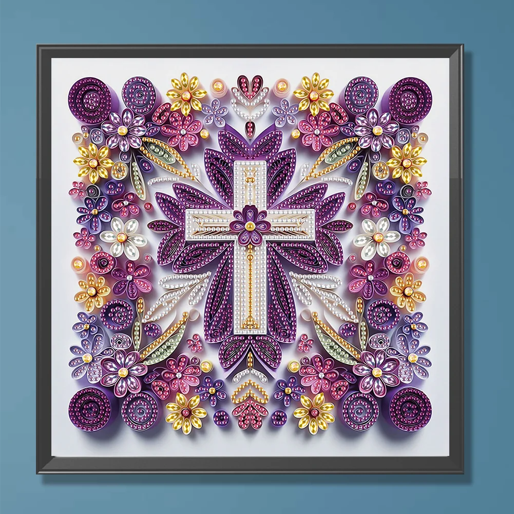 Diamond Painting - Partial Special Shaped Drill - Flower Cross(Canvas|30*30cm)