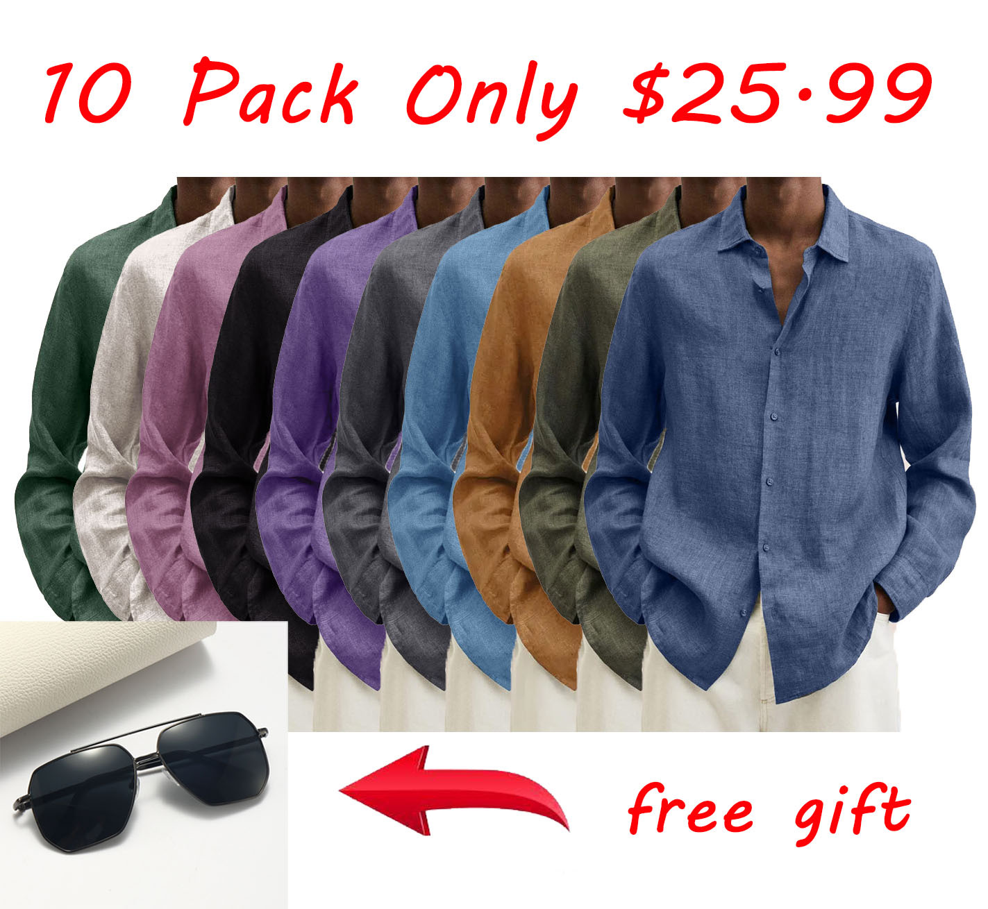 10-Pack Men's Linen Long Sleeve Shirts