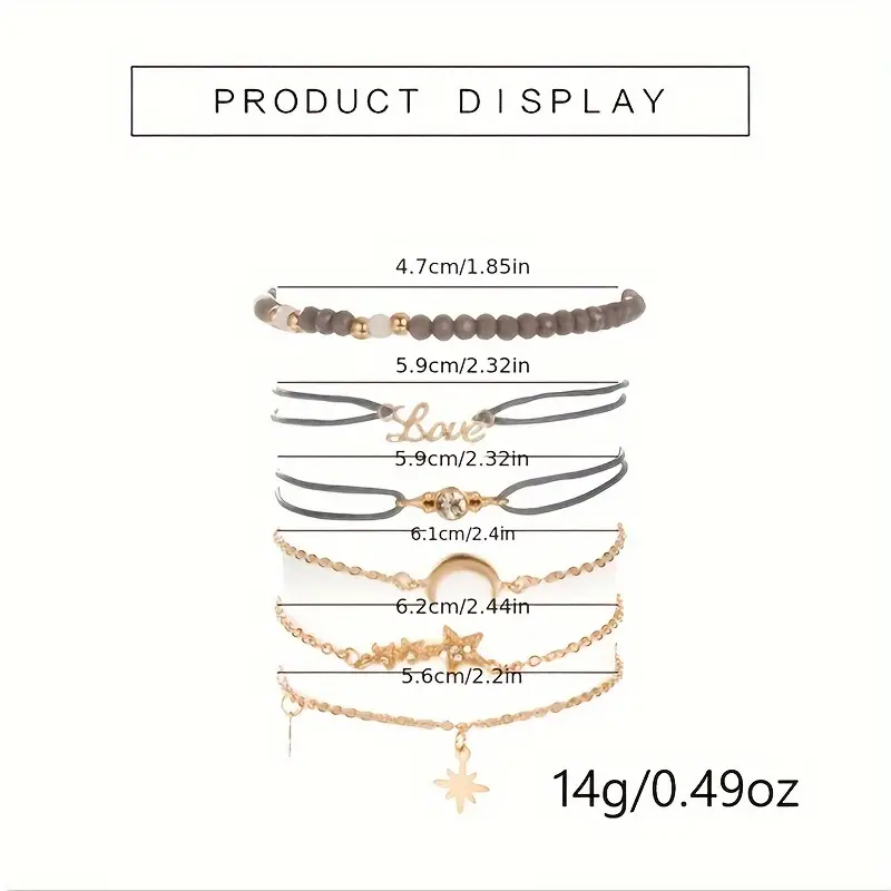 6pcs set boho rope bracelet for women golden moon hand star charm hand chain bracelet jewelry details 0
