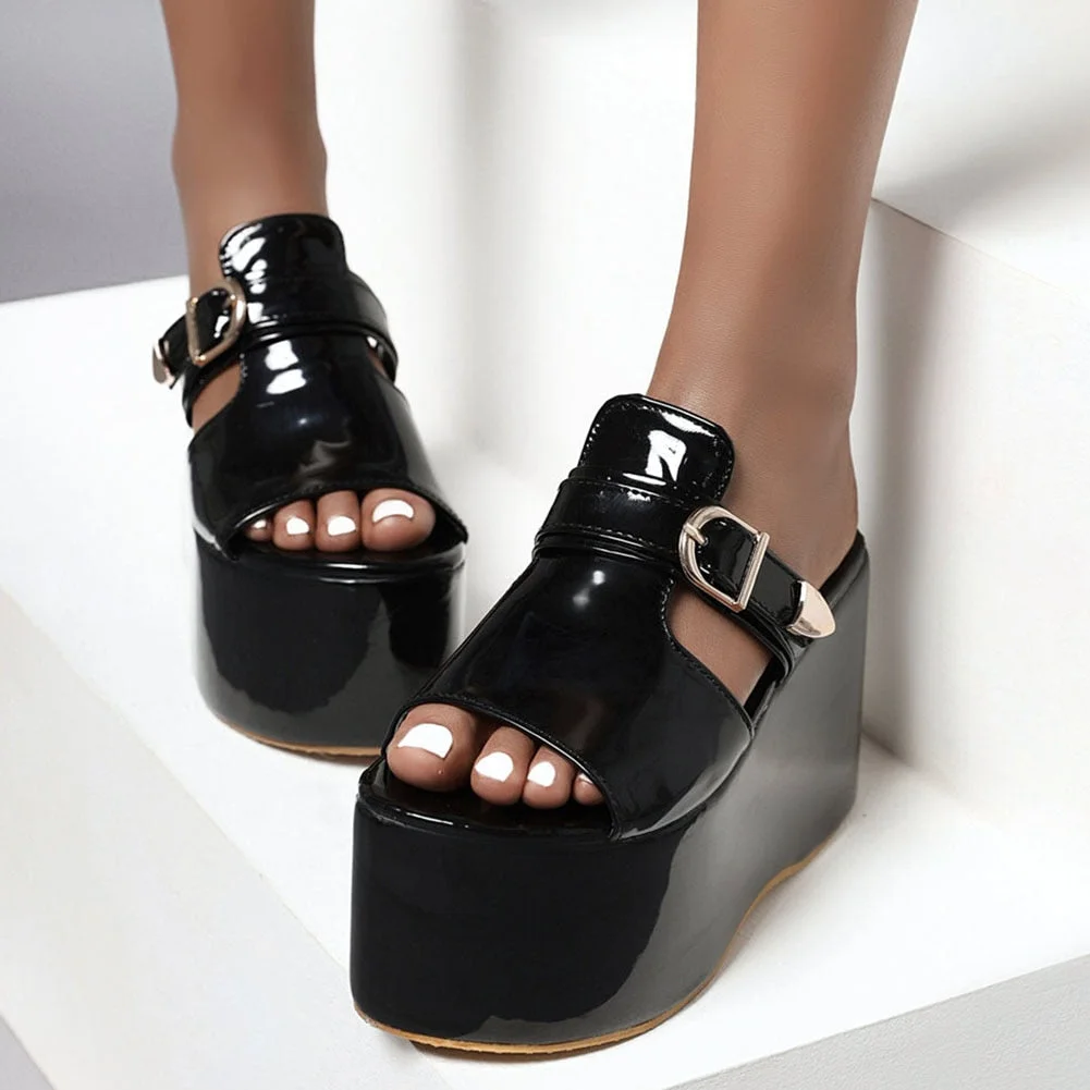 BONJOMARISA 2020 New Unique Geometric Platform Fashion High Heel Wedges Slippers Women Cool Colorful Summer Shoes Woman