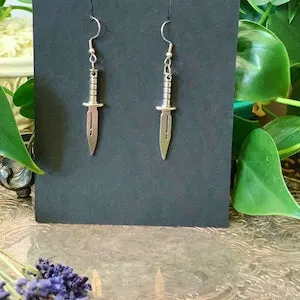 pornhint Pornhint Silver Knives Out Earrings - Goth - Pagan - Witchy - Warrior- Alternative - Mystical Twists -Hypoallergenic