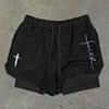Funbibi Faith Cross Print Double Layer Quick Dry Shorts by Inlyline