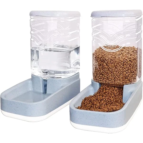 Darrengoing Automatic Pets Feeder and Water Dispenser Set, Gravity Food Feeder and Water Dispenser with Food Bowl, Automatic Cat Water Dispenser for Small Middle Pets Cats Dogs (3.8L)