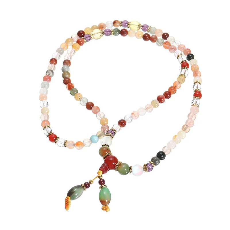 108 Agate Fu Lu Shou Colorful Healing Mala Bracelet
