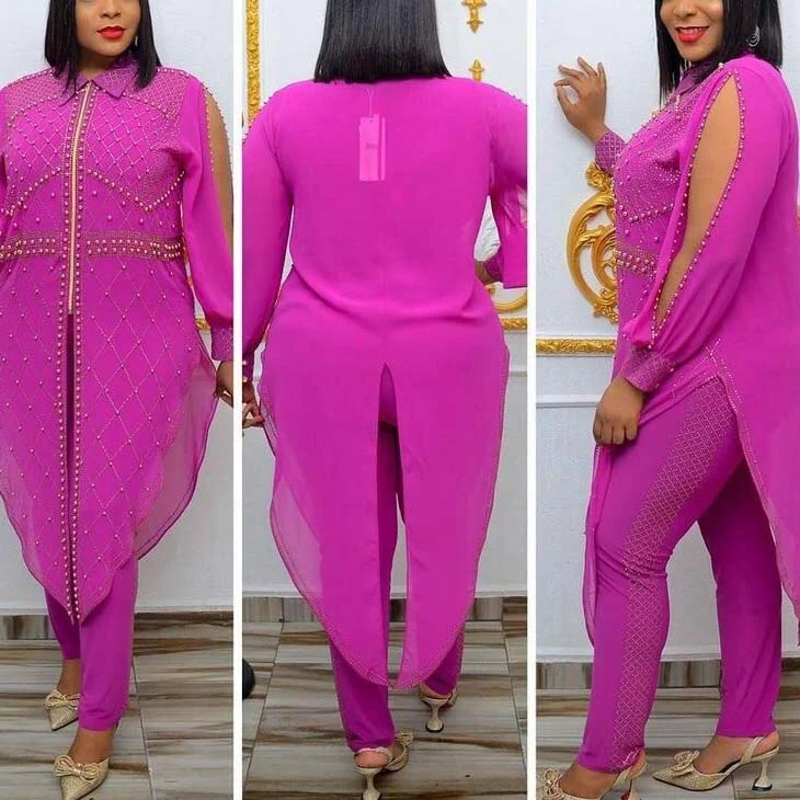 Elegant Office Ladies 2 Pieces Pants Sets Blouse & Long Trousers Diamond Loose Fashion Formal Business Work Wear Outfits Sets OL QueenFunky