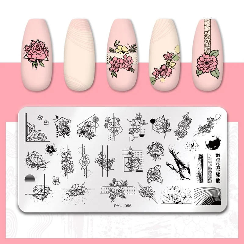 PICT YOU Flower Nail Stamping Plates Line Pictures Nail Art Plate Stamp Template Marble Leaves Image Printing Plates Nail Tools-Nail Inspo