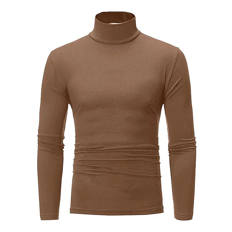 Men's Casual High Collar Solid Color Long Sleeve T-Shirt