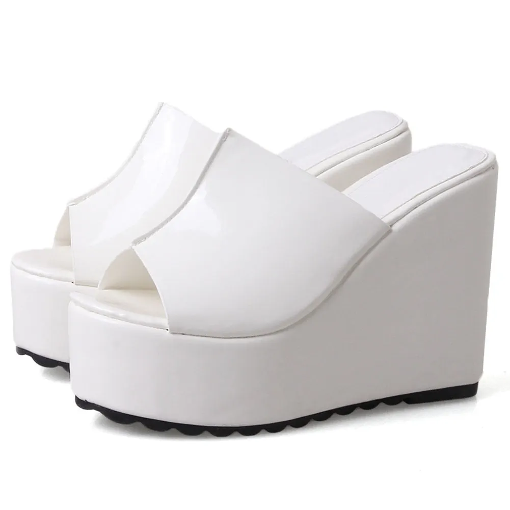 BONJOMARISA INS Hot Sale Ladies Pumps Solid Slip On Open Toe Platform Sandals Women Wedges Casual Concise Outside Shoes Woman