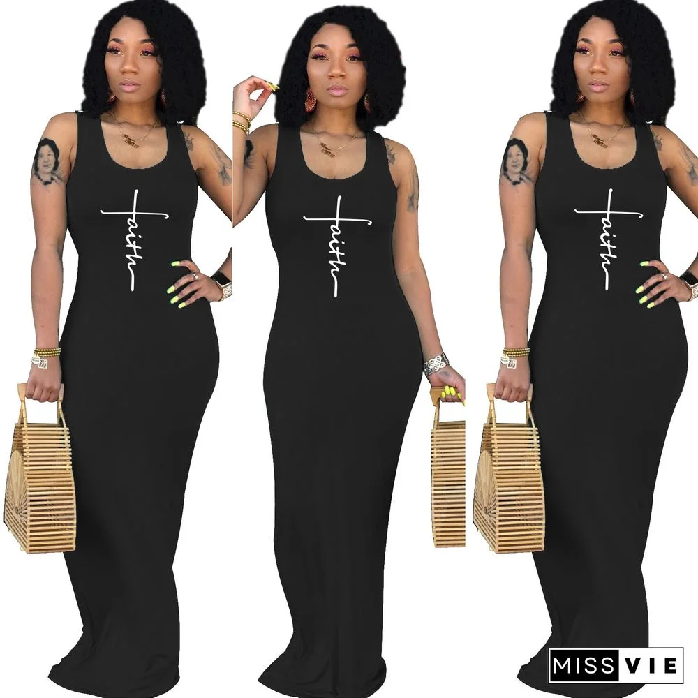 U Neck Sleeveless Bodycon Elegant Maxi Dresses