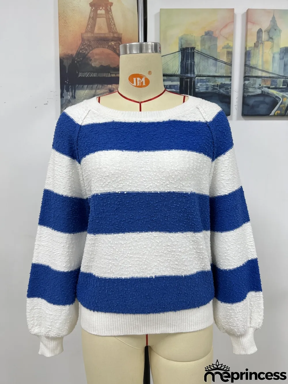 Winter women's Patchwork striped knitting shirt pullover loose sweater women