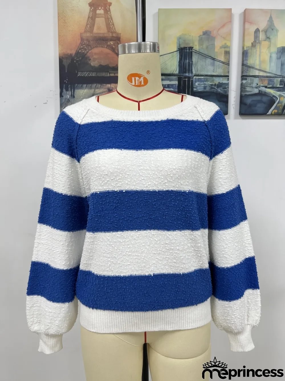 Winter women's Patchwork striped knitting shirt pullover loose sweater women