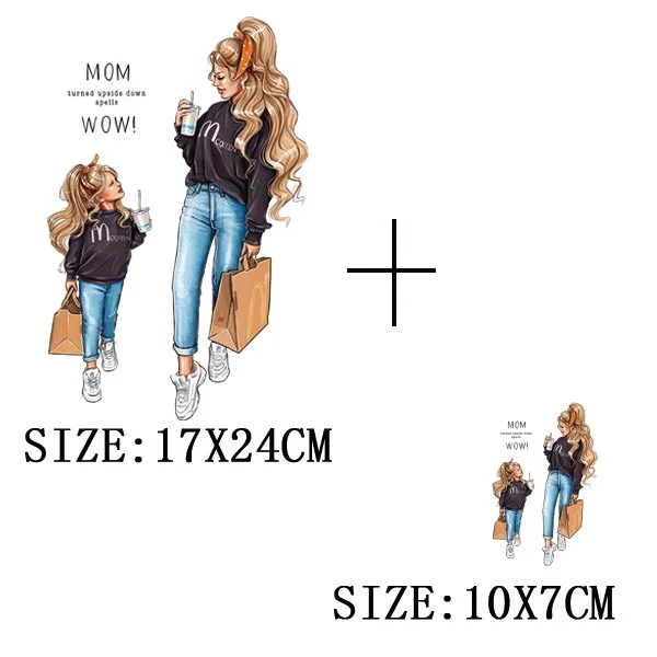 Mom&Baby Heat Sticker On T-shirt DIY Washable Iron On Transfer For Clothing Lovely Design On Clothes Patches Applique Decoration