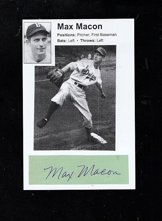 1940/47 -MAX MACON-BROOKLYN DODGERS VINTAGE AUTOGRAPHED CUT W/Photo Poster painting-(d.1989)