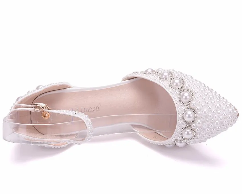 Breakj Breakj High-Heeled Sandals With Beaded Bracelets With Water Drill Sandals White Real Wedding Shoes