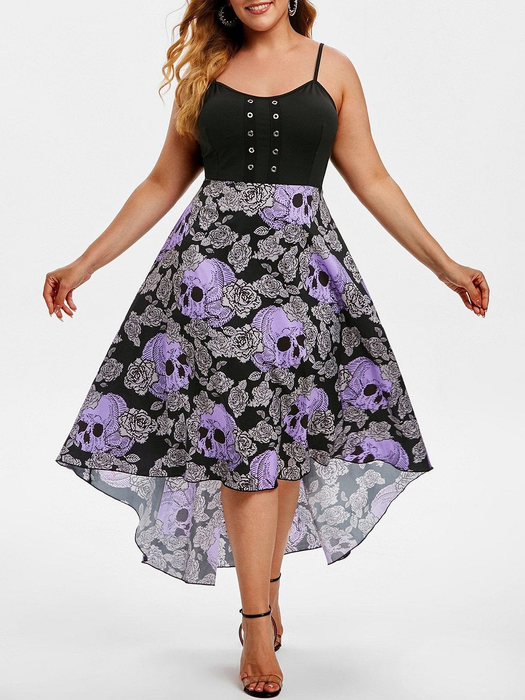 Plus Size Irregular Dress Skull Print Fluffy Slip Dress