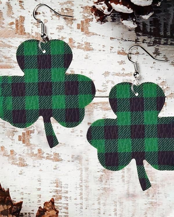 Green Plaid Shamrock Earrings