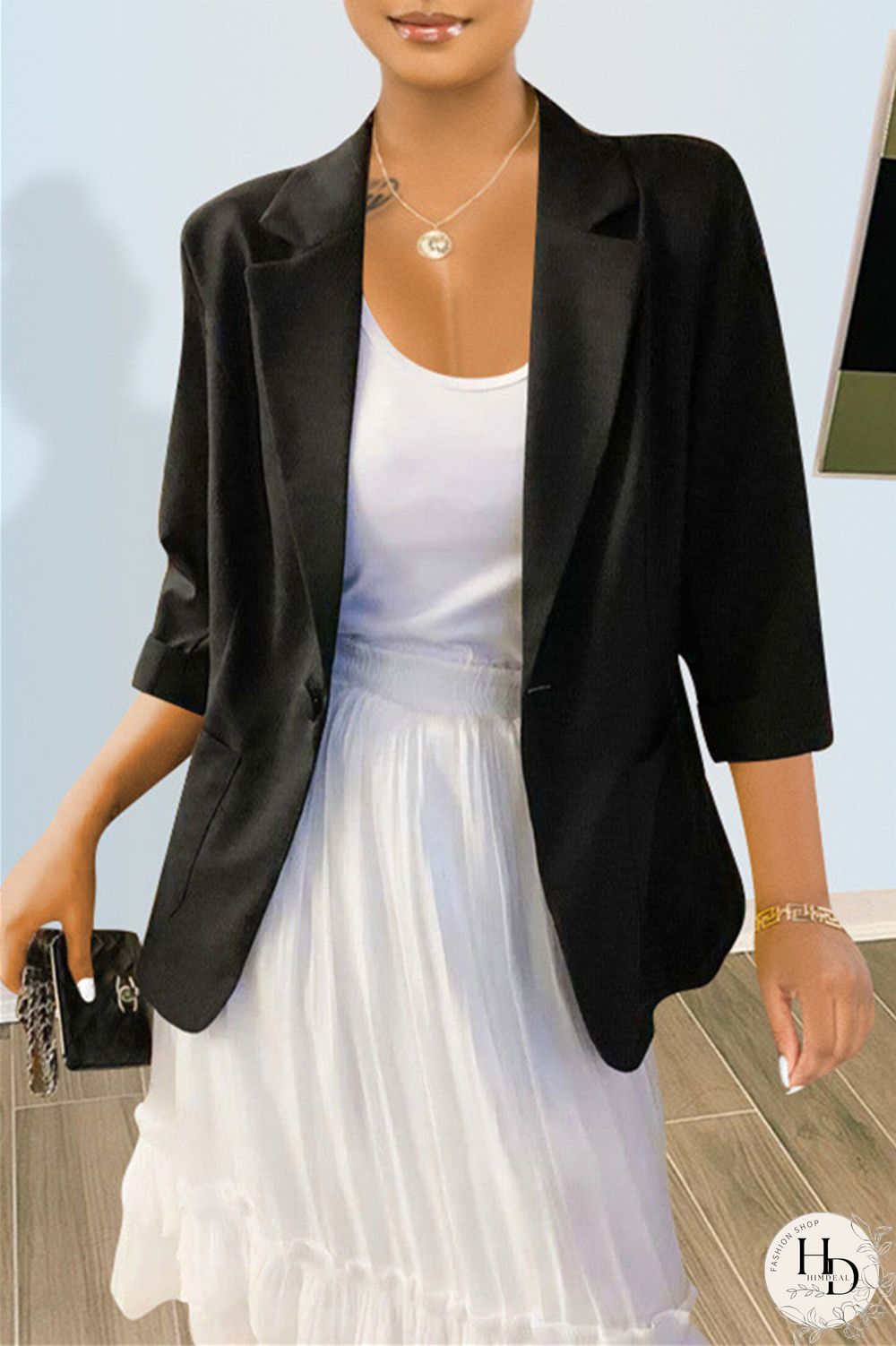 White Fashion Casual Solid Cardigan Turndown Collar Outerwear