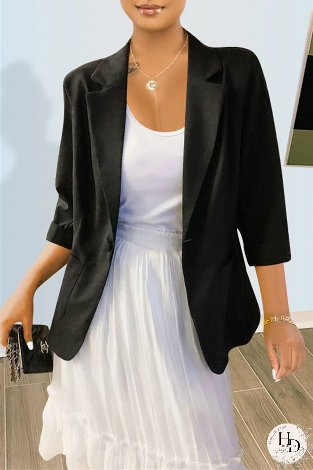 White Fashion Casual Solid Cardigan Turndown Collar Outerwear