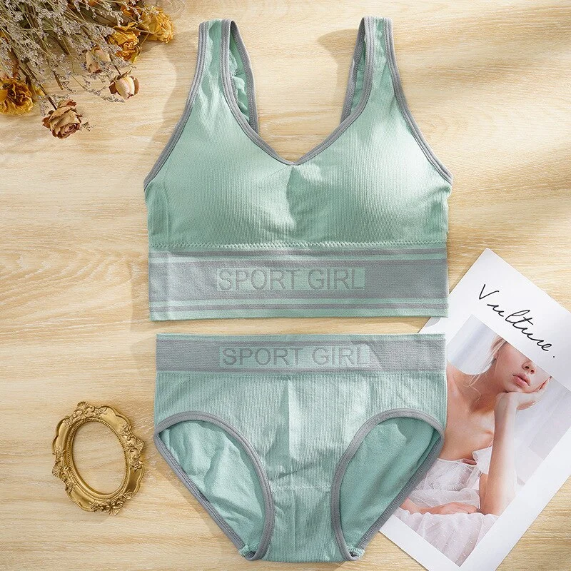 Meet'r Women's Sexy Sports Underwear Set Seamless Girl Comfortable Letter Bra Set Female Fitness Top Active Wear Lingerie Set