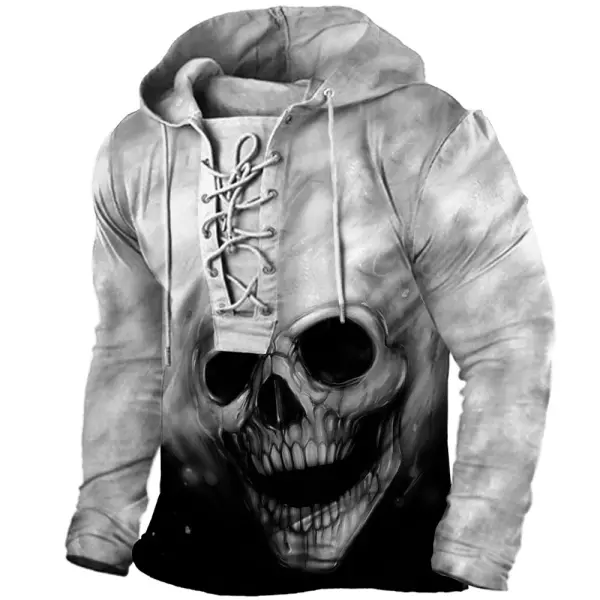 Mens Outdoor Creative Print Lace-Up Hooded