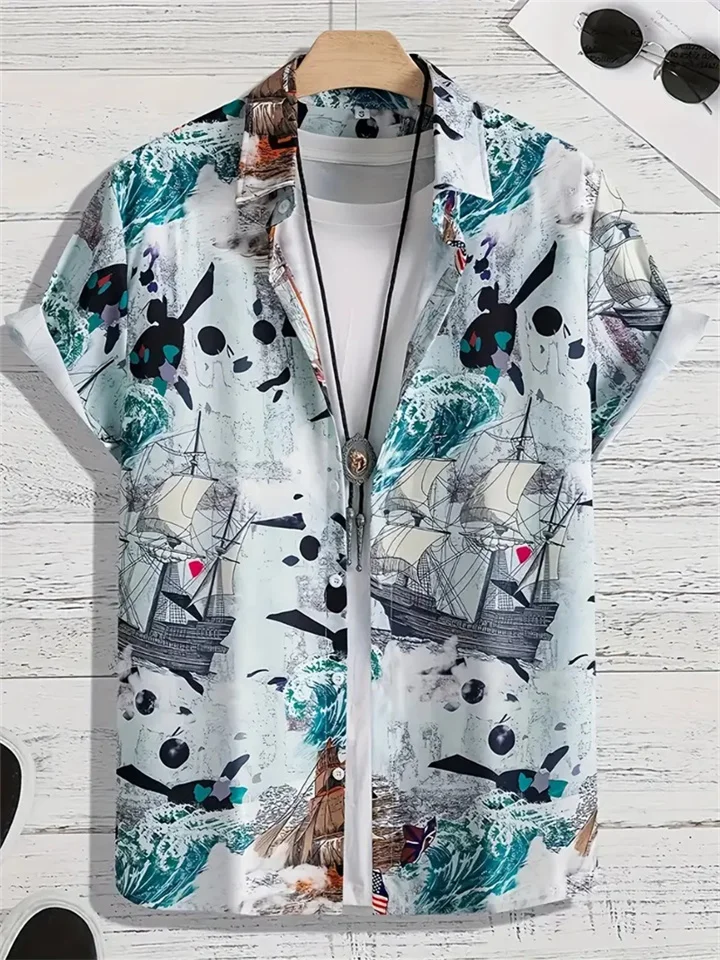 Summer Tide New Fashion Men's Short-sleeved Printed Shirt Cardigan Shirt