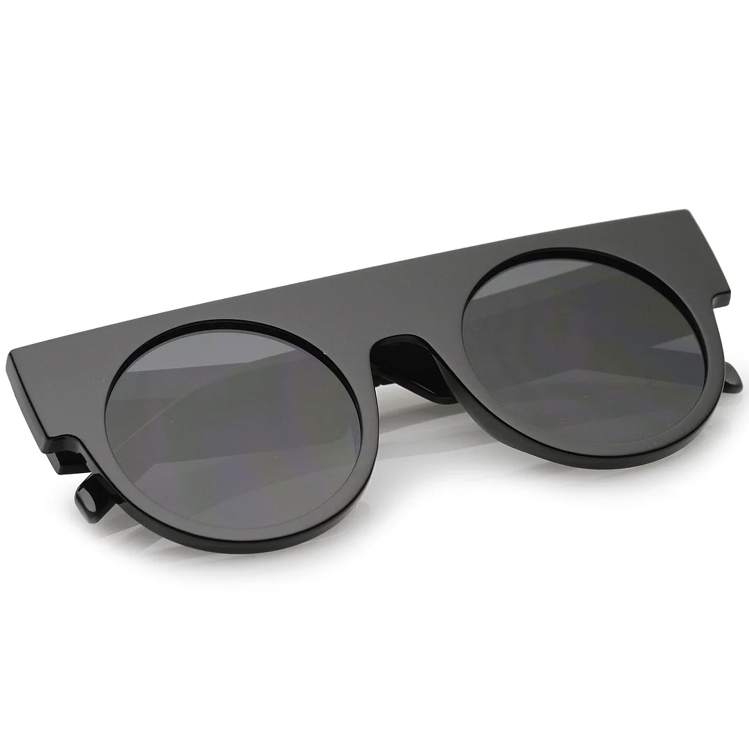 Futuristic Flat Top Wide Temple Flat Lens Round glasses 47mm