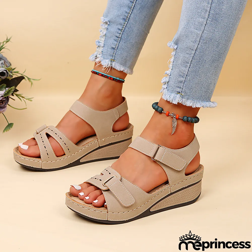 Black Casual Daily Hollowed Out Patchwork Solid Color Fish Mouth Comfortable Shoes