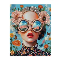 Woman with Floral Sunglasses - Pearls Painting