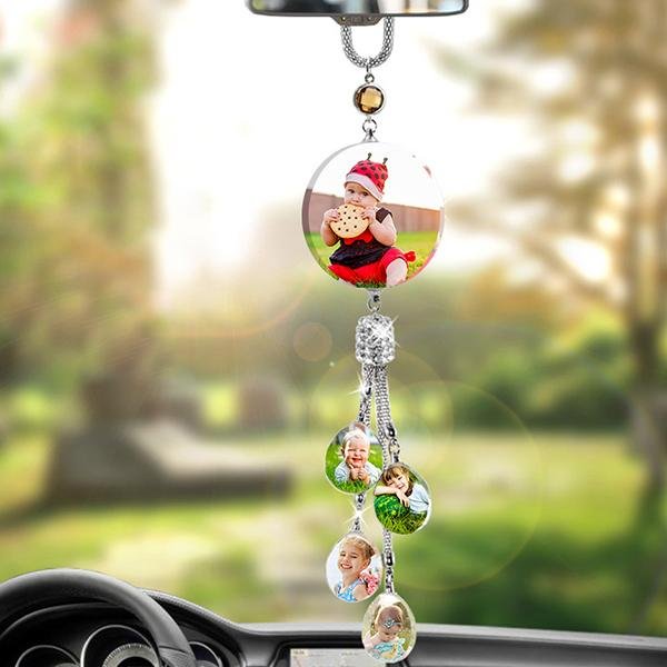 Round-Personalized Photo Crystal Car Pendant