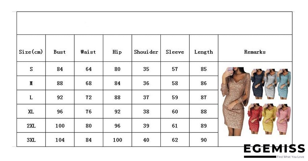 European and American V-neck Tassel Long Sleeve Slim Hip Dress | EGEMISS